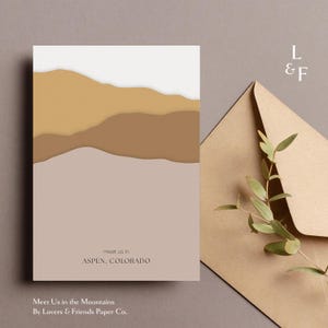 Triff Uns in den Bergen Einladung Set, Digitale Vorlage, DIY Druck, Moderne Einladung Set, Outdoorsy Paar, Rustikal, Sommer