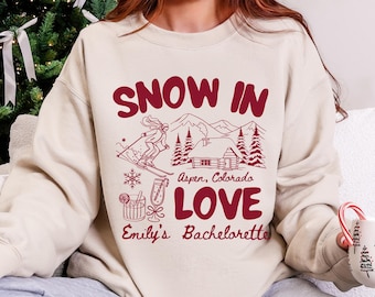 EVJF Snow in Love, EVJF ski d'hiver, soirée nuptiale en montagne, pulls ras du cou EVJF hiver