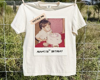 Vintage Photo And Year Shirt, Custom Picture 30th Birthday Gift Vintage 40th Birthday Party Est T-Shirt