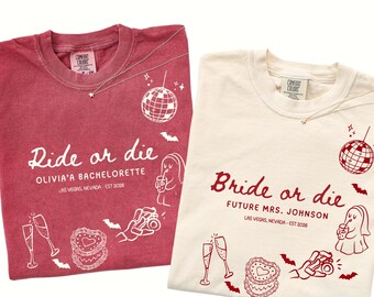 Custom Bride or Die Comfort Colors Shirt Til Death Gothic Halloween Bachelorette Party Spooky Bridal Shower