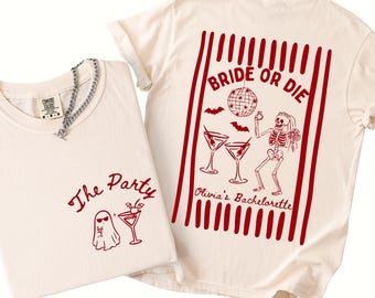 Bride Or Die Emo Bachelorette Party Shirts, Skeleton Bach Shirts, Til Death Do Us Party Halloween Bachelorette Tees, Gothic Bride Favor
