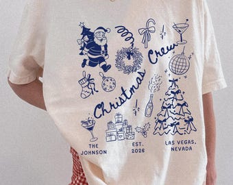 Custom Christmas Crew Doodle Shirt Personalized Christmas Family Matching Shirt Set Retro Family Group Tshirts Matching Christmas Family Tee