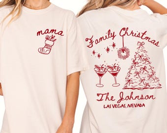 Custom Family Christmas Shirt Matching Holiday Tees with Tree Personalized Christmas Shirt with Name and Location Christmas 2026 Shirt