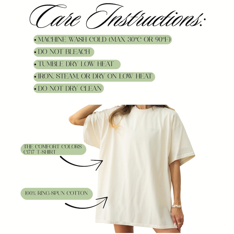 Peut inclure: T-shirt cr&egrave;me surdimensionn&eacute; en 100% coton fil&eacute; &agrave; anneaux. Les instructions d'entretien sont indiqu&eacute;es au-dessus du t-shirt, notamment lavage en machine &agrave; froid (max 30&deg;C), ne pas javelliser, s&egrave;che-linge &agrave; basse temp&eacute;rature et repassage &agrave; basse temp&eacute;rature.