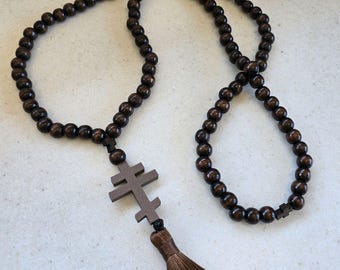 100-Bead Wooden Orthodox Prayer Rope – Komboskini with Cross and Tassel