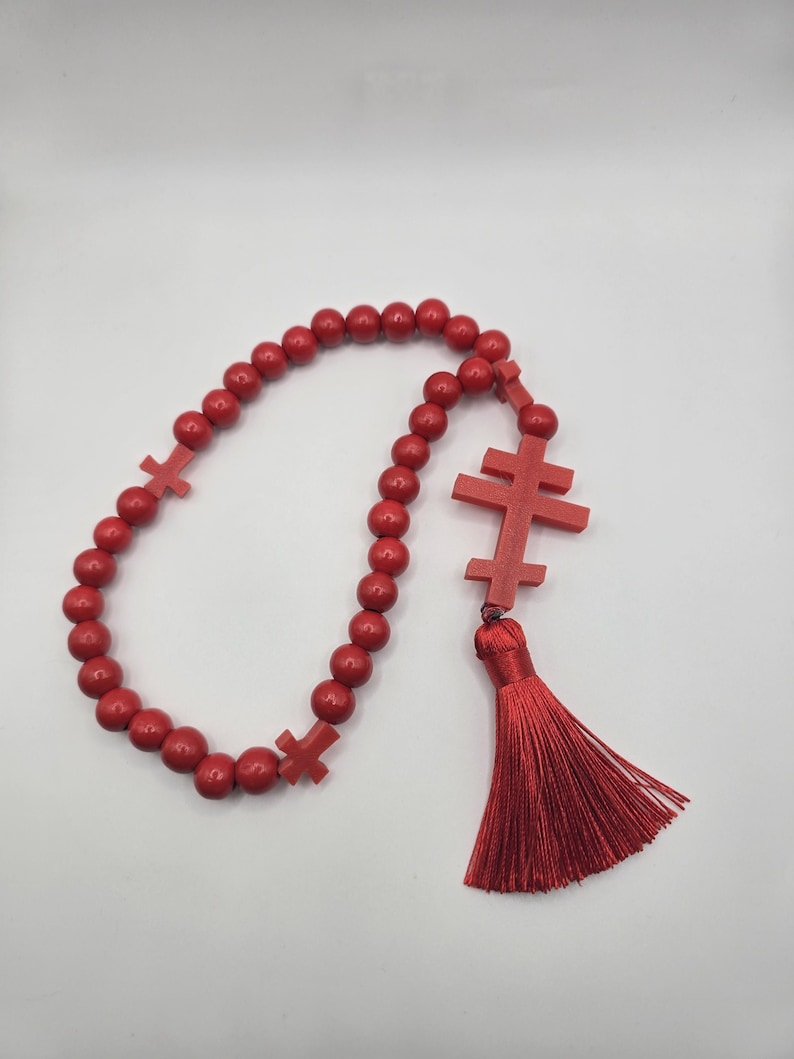 Orthodox Prayer Rope – Komboskini with Cross and Tassel Red