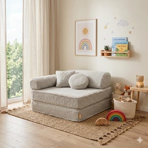 Modular Kids Bouclé Foam Play Couch – Teddy Fleece Toddler Armchair, Montessori Furniture, Indoor Playroom, Gift for 1 Year Old