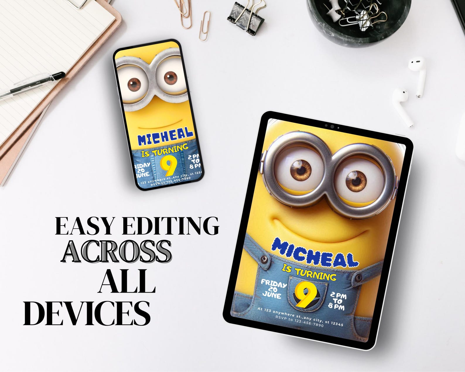 Editable Yellow Minion Birthday Party Invitation Template/ Minion ...