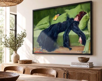 Ramon Casas Decadent Young Woman Gallery Edition Canvas | Moody Impressionism Art | Floating Frame or Archival Print for Bedroom