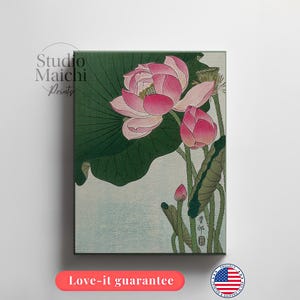Blooming Lotus Flower, Flower print, Japanese wall art, Fine art prints, Nature wall art, Canvas print, Vintage prints, Framed print, Koson