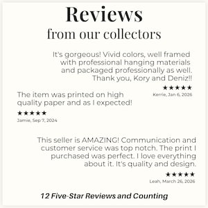 May include: A white graphic display featuring the text Reviews from our collectors at the top, followed by three customer testimonials with five-star ratings from Kerrie, Jamie, and Leah, and the text 12 Five-Star Reviews and Counting at the bottom.