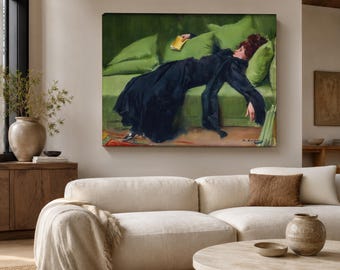 Ramon Casas Decadent Young Woman Gallery Edition Canvas | Moody Impressionism Art | Floating Frame or Archival Print for Bedroom
