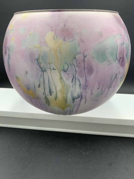 Vintage Hand Painted Rueven Glass Vase Bowl by Nouveau Art Glass