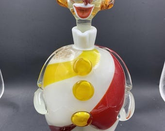 Decantador de cristal soplado a mano VTG Murano con diseño de payaso colorido, fabricado en Italia, con tapón, 33 cm (13 pulgadas)
