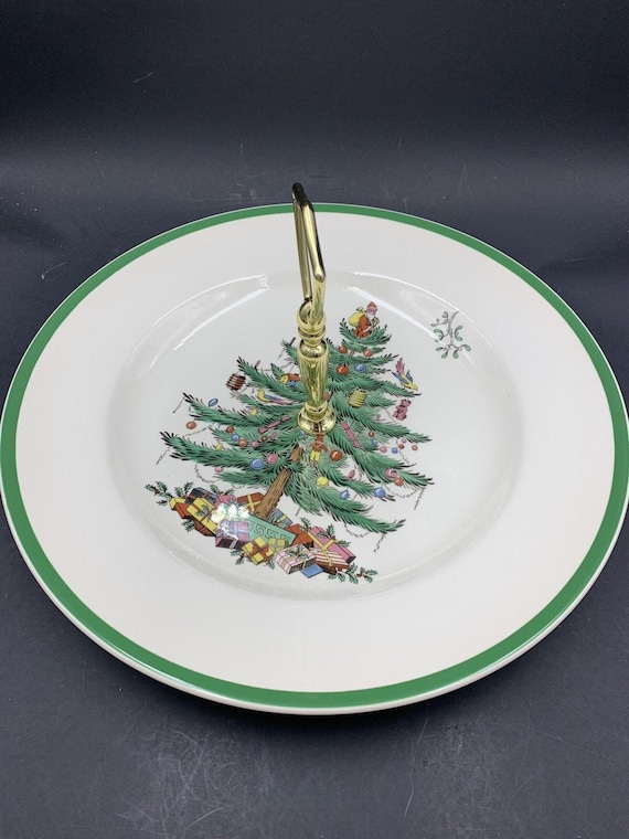 イギリス　スポード　クリスマスツリー　ハンドル付きプレート　トレイ　② イギリス スポード クリスマスツリー ハンドル付きプレート トレイ ②