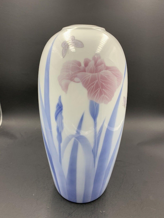 深川焼 花瓶 ヴィンテージ花模様 (9インチ) - Etsy 日本