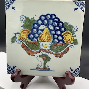 Vintage Royal Tichelaar Makkum Delft Polychrome Ceramic Tile 5" x 5"