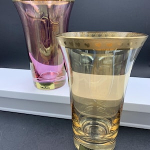 Vintage Neiman Marcus Two Colored Drink Glasses Gold Trim Handmade in Poland