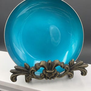 Reed Barton 195 Blue Enamel Silverplate Bowl Dish Vintage Mid Century Modern