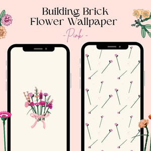 Rosa Backstein Botanische Blumenstrauß Telefon Hintergrund Illustration Digitaler Download Lock Screen und Home Screen Sets Bausteine