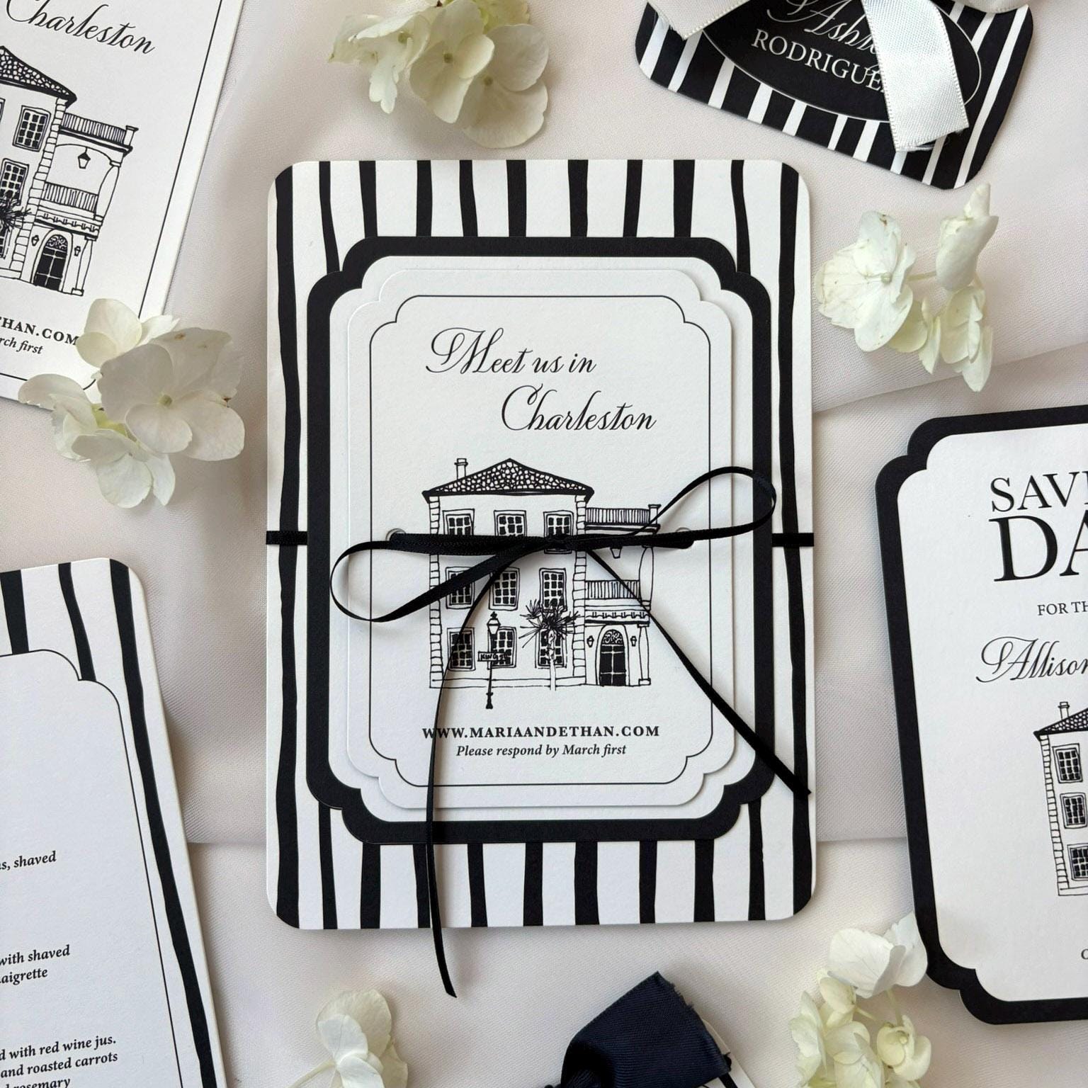 Black and White Stripes Wedding Invitation Suite