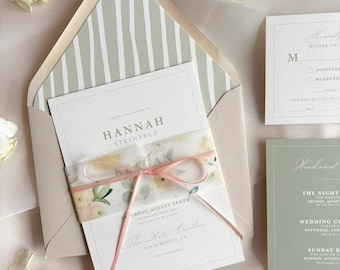 Peaches and Greens Wedding Invitation Suite | Semi-Custom Wedding Invitations | Invite Set