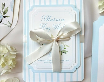 Light Blue Stripes Wedding Invitation Suite | Semi-Custom Wedding Invitations | Invite Set | Custom Venue Sketch