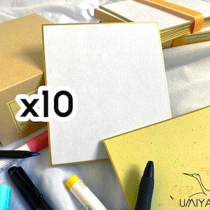 10x Shikishi cartón japonés en blanco + funda protectora, arte de tablero de borde dorado, caligrafía, pintura, autógrafo, acuarela, dibujo, manga