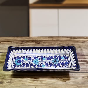 Handmade Platter, Cheese Serving Platter, Handmade Blue White Pottery, Centerpiece Decor Tableware, Decorative, Glazed Platter, Food Art