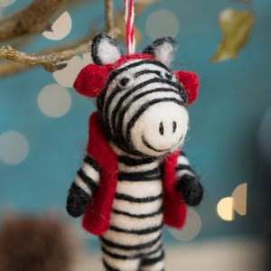 Felt Zebra, Christmas Tree Hanging, Felt Animal Ornament, Handmade Christmas Decoration, Zebra Gift, Felt Animal, Christmas Baubles