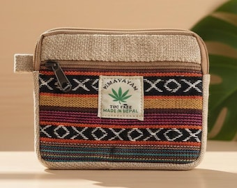 Hemp Coin Purse, Fabric Handmade Zipper Pouch, Sustainable Key Pouch, Small Purse For Women, Boho Embroidered Wallet, Gift For Mom