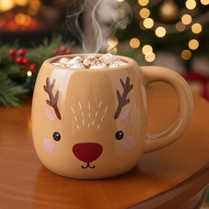 Weihnachten Rentier Becher, Heiligabend Getränkebecher, Keramik Festbecher, Festliche Kaffeetasse, Neuheit Santa Geschenk, Urlaub Heißgetränk