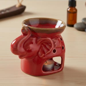 Quemador de aceite con forma de elefante, quemador de aceites esenciales de cerámica hecho a mano, porta incienso para velas de té, quemador de incienso, aromaterapia, set de regalo de cumpleaños, decoración