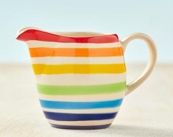 Rainbow Stripe Ceramic Milk Jug, Decorative Milk Pitcher, Hand painted Multicolor, Milk Creamer Jug, Milk Jug For Coffee Or For Tea, Unique