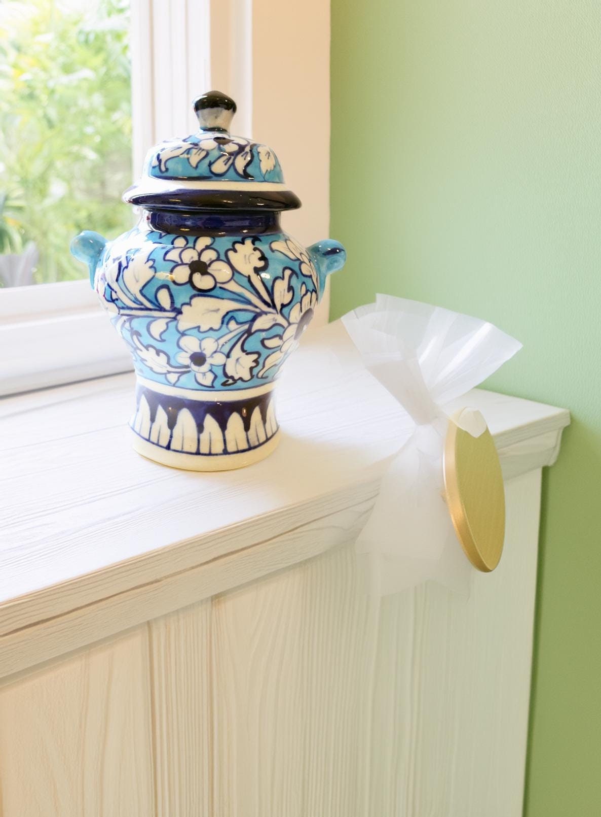 手作りの花柄陶器キャニスター：青と白の陶器瓶 - Etsy 日本