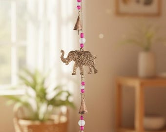 Elephant Wind Chime: Recycled Iron Bells and Pink Beads