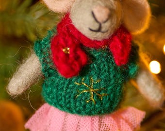 Weihnachtsdeko Maus Mit Krone Auf Schlitten Deko Figur Filz Christbaum XmasLook