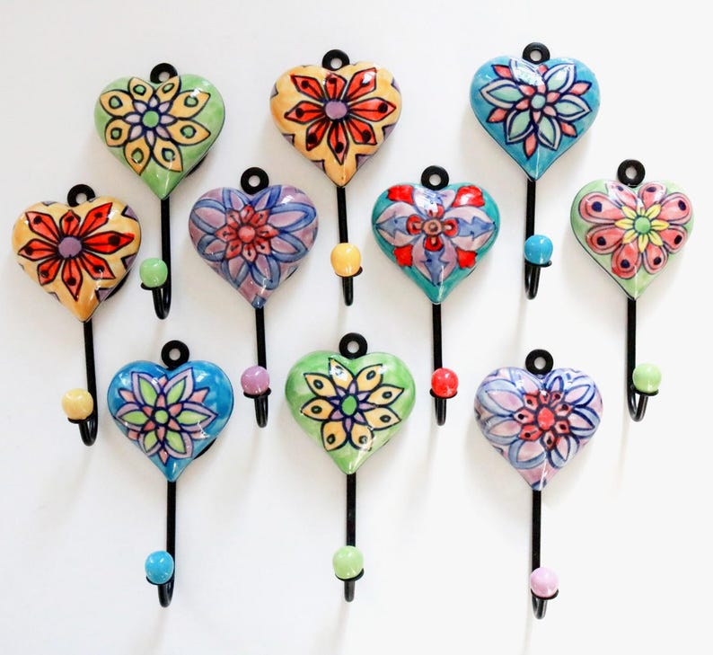 Heart Ceramic Wall Hooks, Decorative Coat Hooks, Coat Racks, Clothes ...