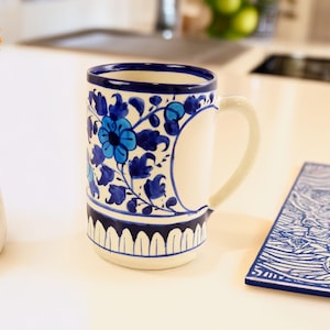 Large Heart Mug, Blue White Ceramic Pottery, Handmade By Artisans, Limited Edition, Tea Coffee Mug, Valentines Day Mug, Mothers Day Gift