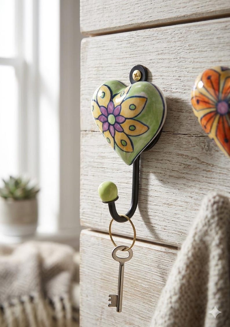 Heart Ceramic Wall Hooks, Decorative Coat Hooks, Coat Racks, Clothes ...
