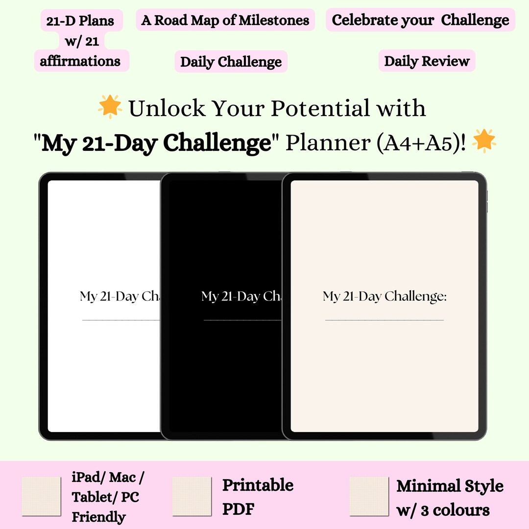 My 21-day Challenge Planner a4&a5documents 3 Colours - Etsy Australia