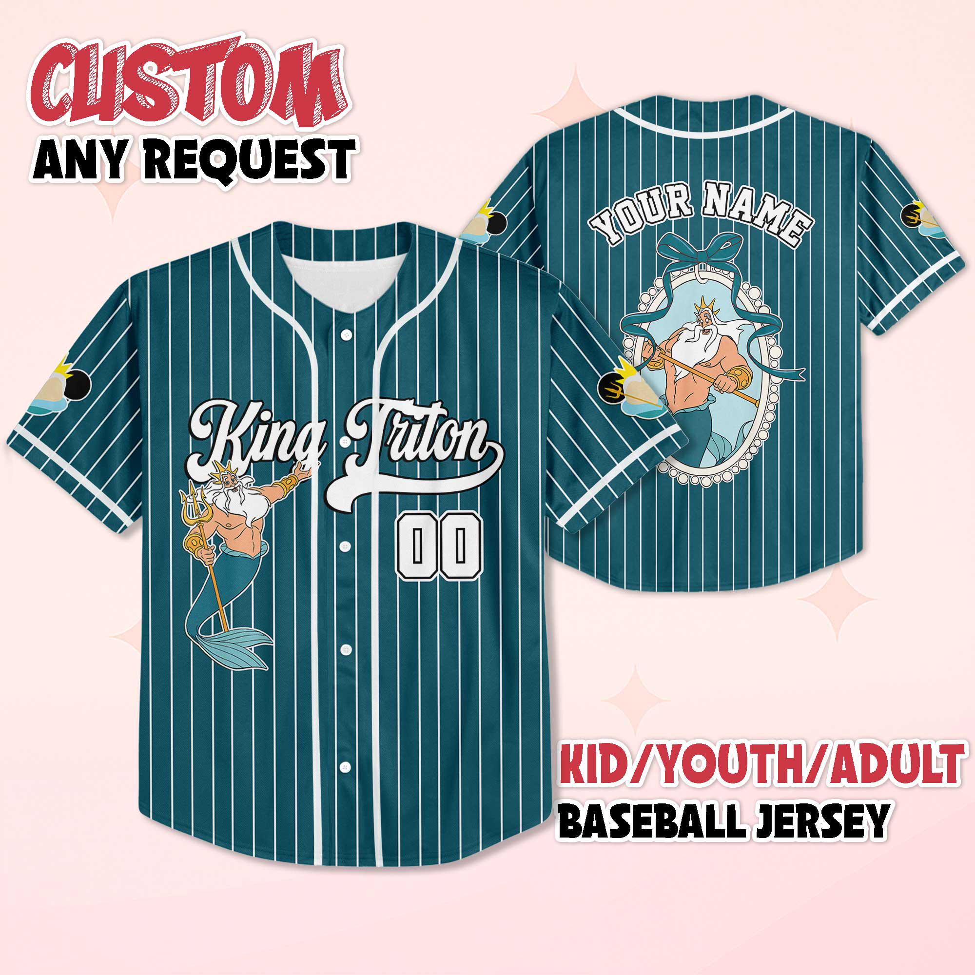 Discover Personalized King Triton Baseball Jersey, Custom Disney The Little Mermaid Shirt, Disney Family Shirts, Matching Team Outfit, Birthday Gift