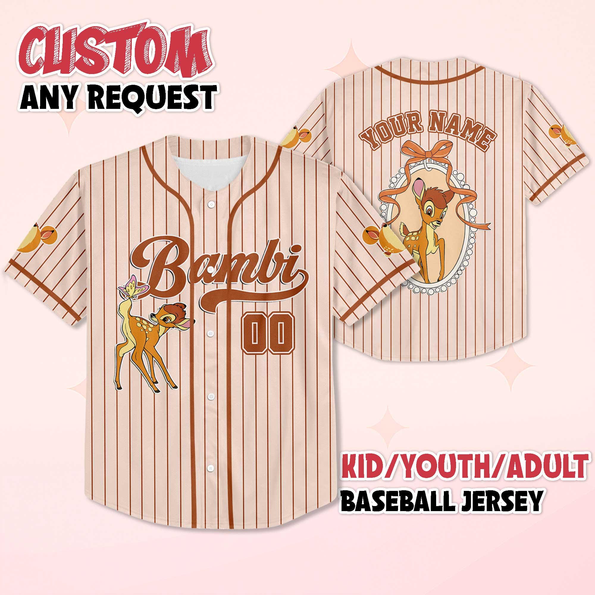 Discover Personalized Bambi Baseball Jersey, Custom Disney Bambi Shirt, Disneyland Baseball Team Outfit, Birthday Gift