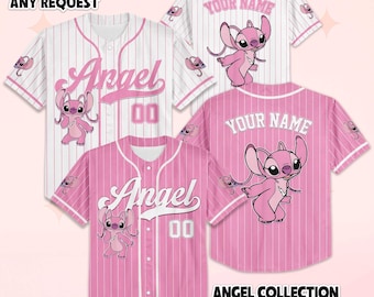 Custom Stitch Angel Baseball Jersey, Disneyland Baseball Shirt, Personalized Disney Stitch Angel Jersey, Magic Kingdom Shirt, Birthday Gifts
