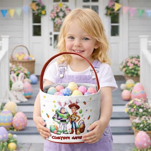 Buzz Lightyear & Woody Bunny Easter Basket, Buzz Lightyear Woody Bunny Easter Egg Basket, Disneyland Toy Story Family Easter Bag Decor image 4