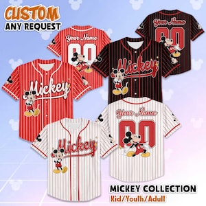 Custom Mickey Mouse Baseball Jersey, Disney Mickey and Friends Jersey Shirt, Matching Outfits for Disneyland Trips, Gift for Fans