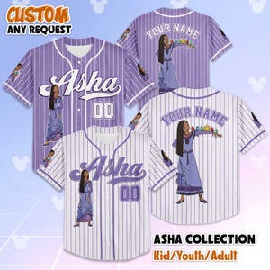 Benutzerdefinierte Asha Baseball Jersey, personalisiertes Disney Wunsch Asha Shirt, Disney Baseball Team Outfit, Geschenk für Fans