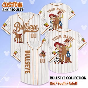 Camisa de beisebol personalizada do Toy Story Bullseye, camisa personalizada do Toy Story da Disney, traje combinando com a família Disney, presente para fãs da Disney