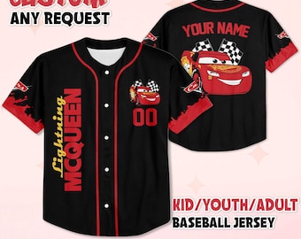 Personalized Lightning McQueen Baseball Jersey, Custom Disney Cars Shirt, Disneyland Jersey Gift for Kids & Disney Fans