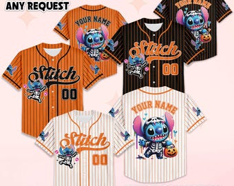 Personalized Stitch Skeleton Baseball Jersey, Halloween Spooky Shirt